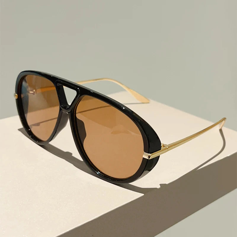 Black Oversized Double Bridge Pilot Sunglasses