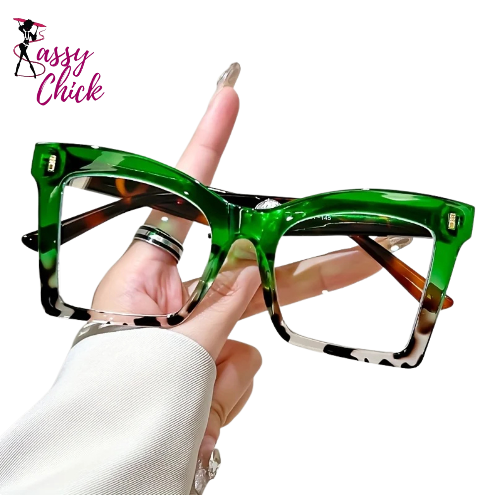 Oversized Frame Leopard Print Blocking Blue Light Eyeglasses Sassy Chick Logo
