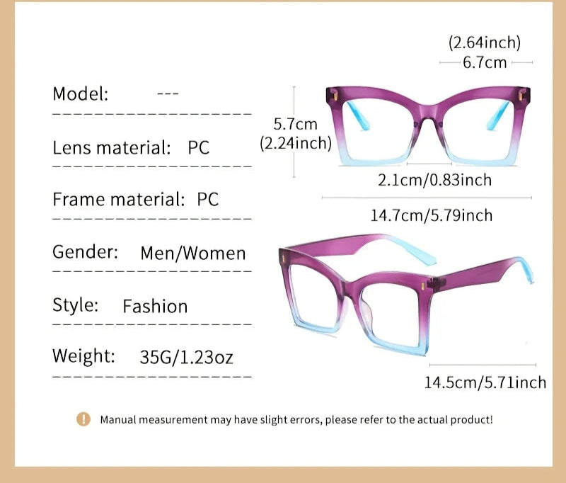 Size of Oversized Frame Leopard Print Blocking Blue Light Eyeglasses