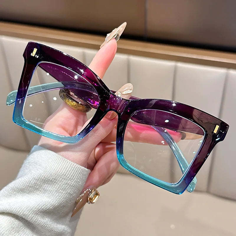 Purple/blue Oversized Frame Leopard Print Blocking Blue Light Eyeglasses