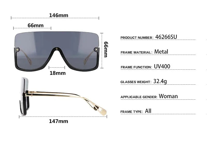 Size of Oversized Gold Lens Sunglasses