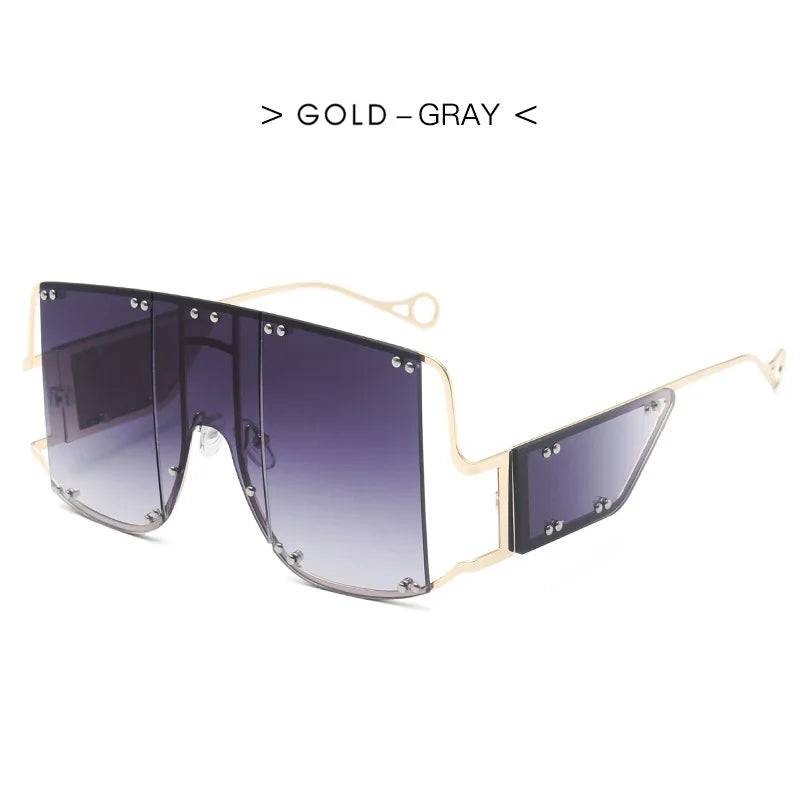 Oversized Metal Frame Punk Square Goggle Sunglasses