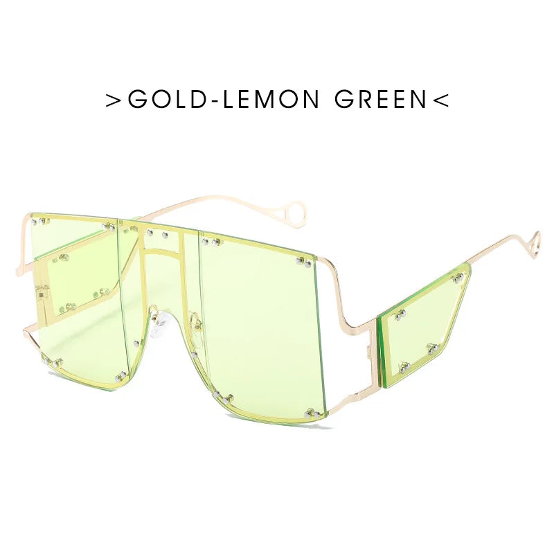 Green Oversized Metal Frame Punk Square Goggle Sunglasses