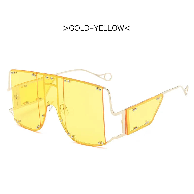Yellow Oversized Metal Frame Punk Square Goggle Sunglasses
