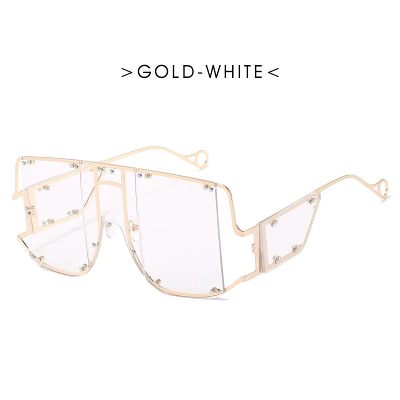 Oversized Metal Frame Punk Square Goggle Sunglasses