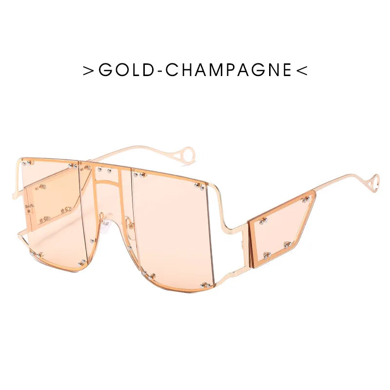 Oversized Metal Frame Punk Square Goggle Sunglasses