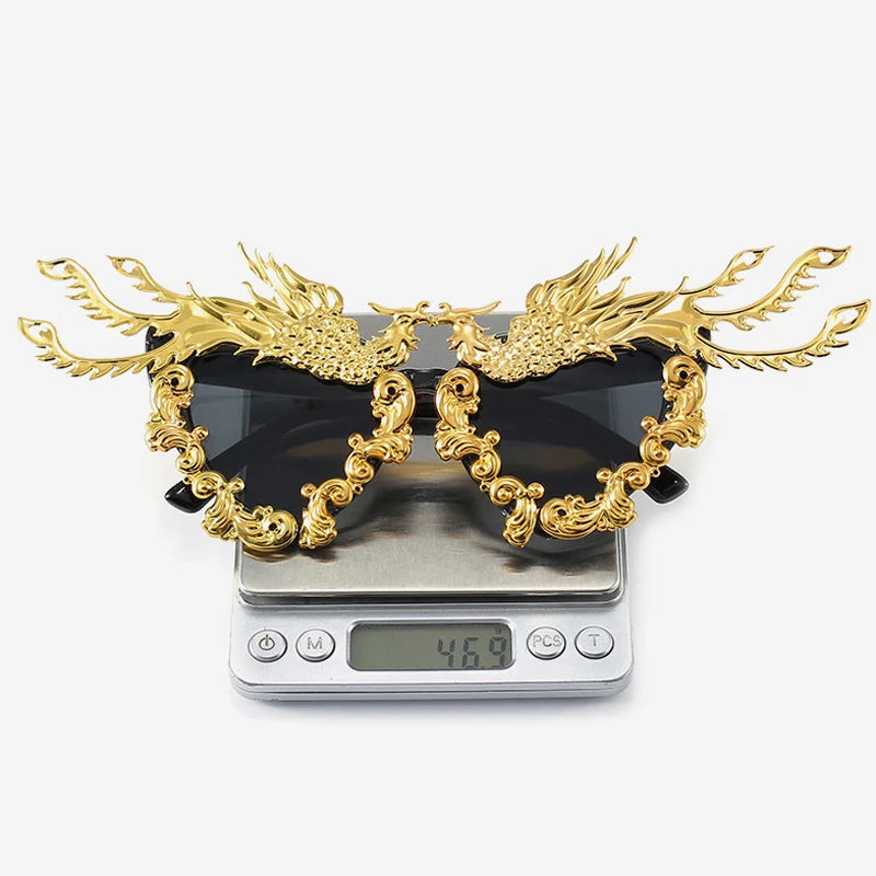 Oversized Metal Patch Decoration UV400 Sunglasses