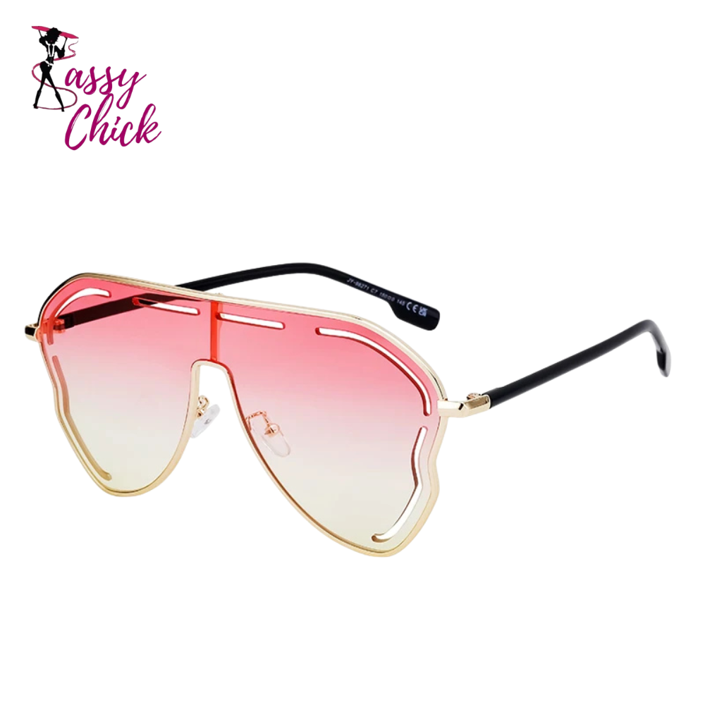 Oversized One-Piece Pilot Punk Sunglasses Sassy Chick Logo