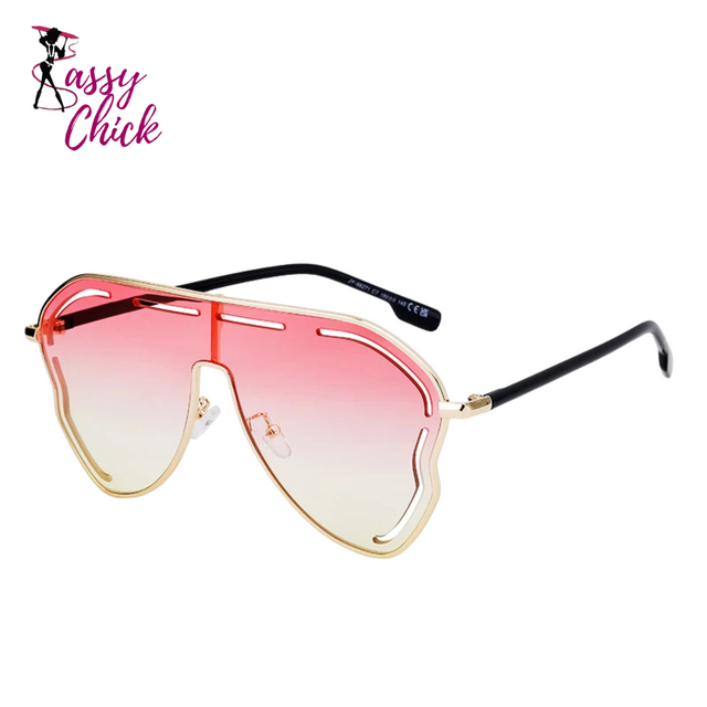 Oversized One-Piece Pilot Punk Sunglasses Sassy Chick Logo