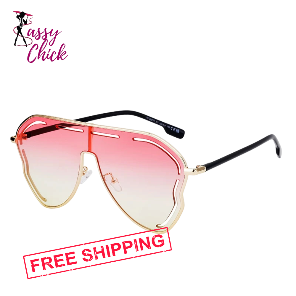 Oversized One-Piece Pilot Punk Sunglasses Sassy Chick Logo