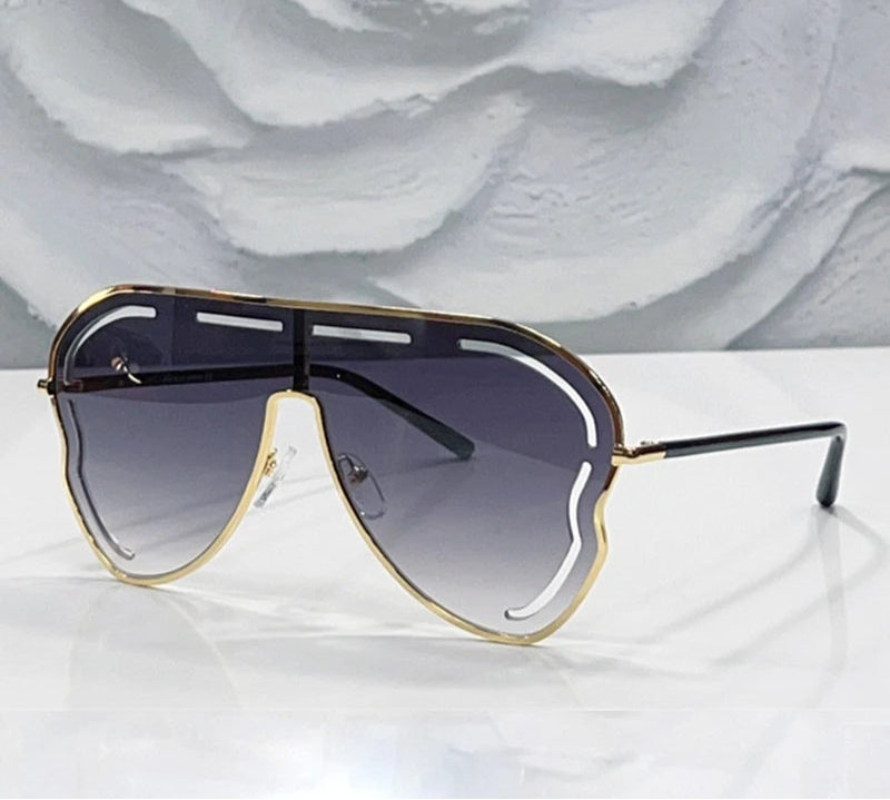 gradient black lens Oversized One-Piece Pilot Punk Sunglasses