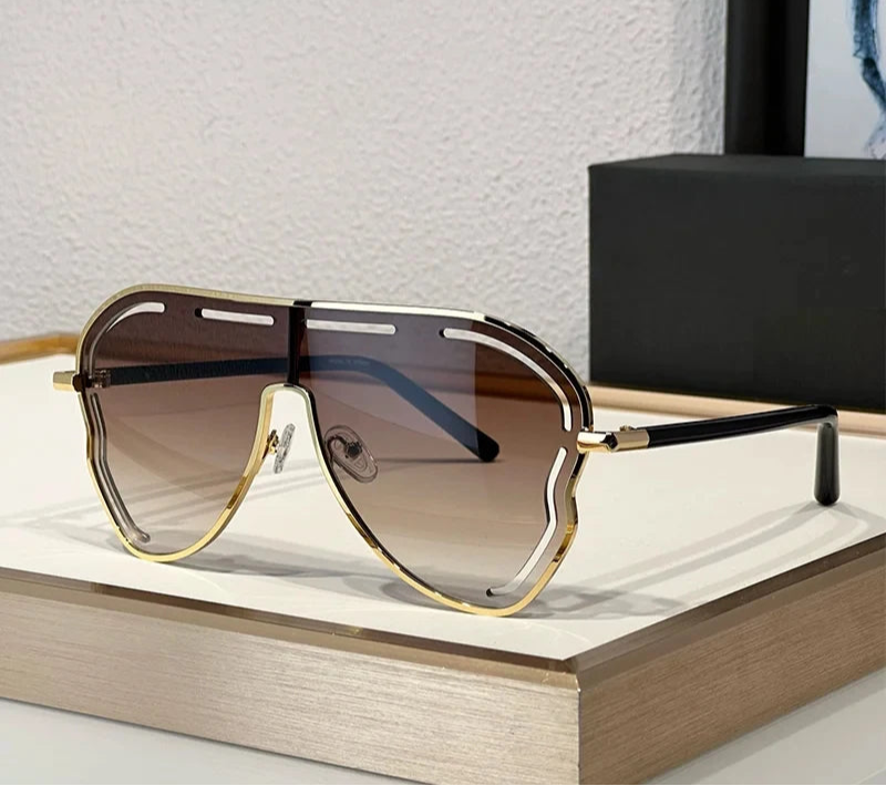 gradient brown Oversized One-Piece Pilot Punk Sunglasses
