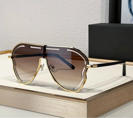 gradient brown Oversized One-Piece Pilot Punk Sunglasses