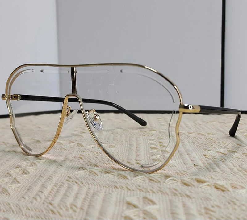 clear lens Oversized One-Piece Pilot Punk Sunglasses