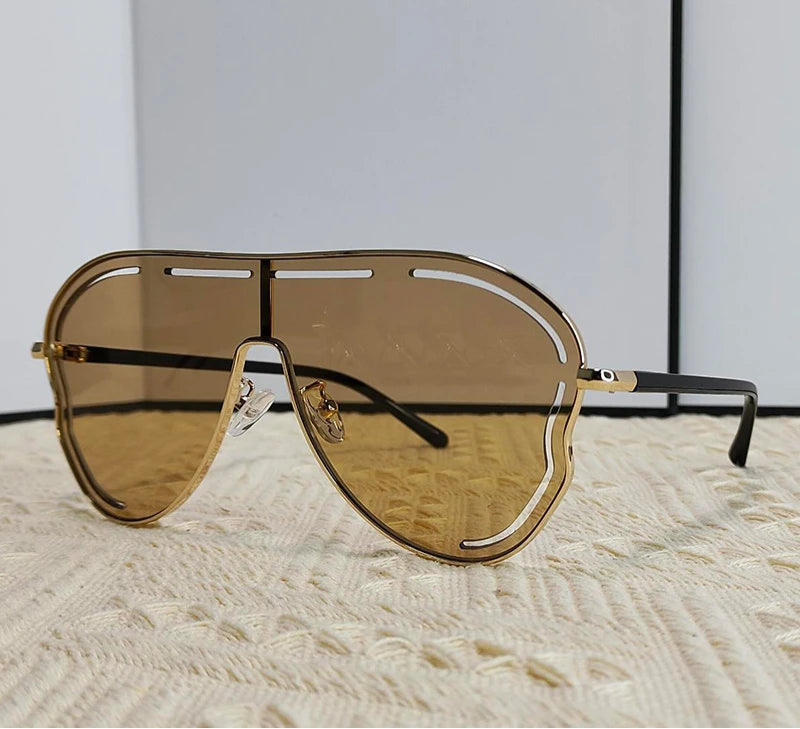 gradient gold Oversized One-Piece Pilot Punk Sunglasses
