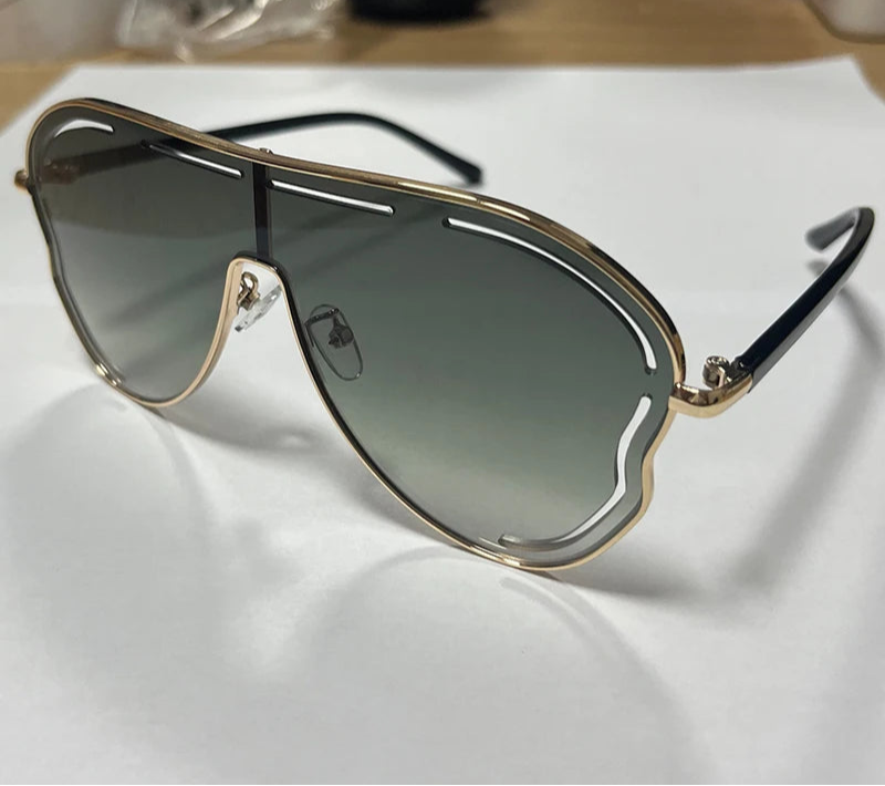 gradient black lens Oversized One-Piece Pilot Punk Sunglasses