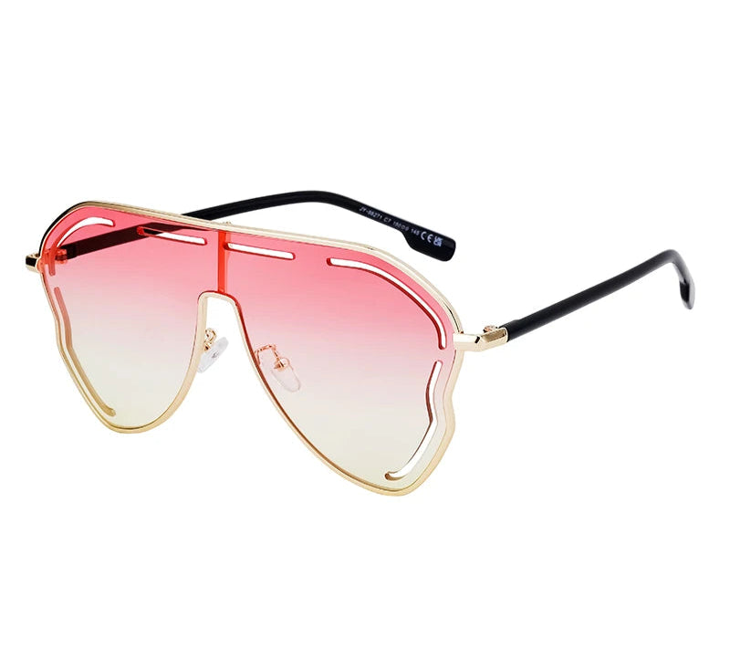 gradient pink lens Oversized One-Piece Pilot Punk Sunglasses