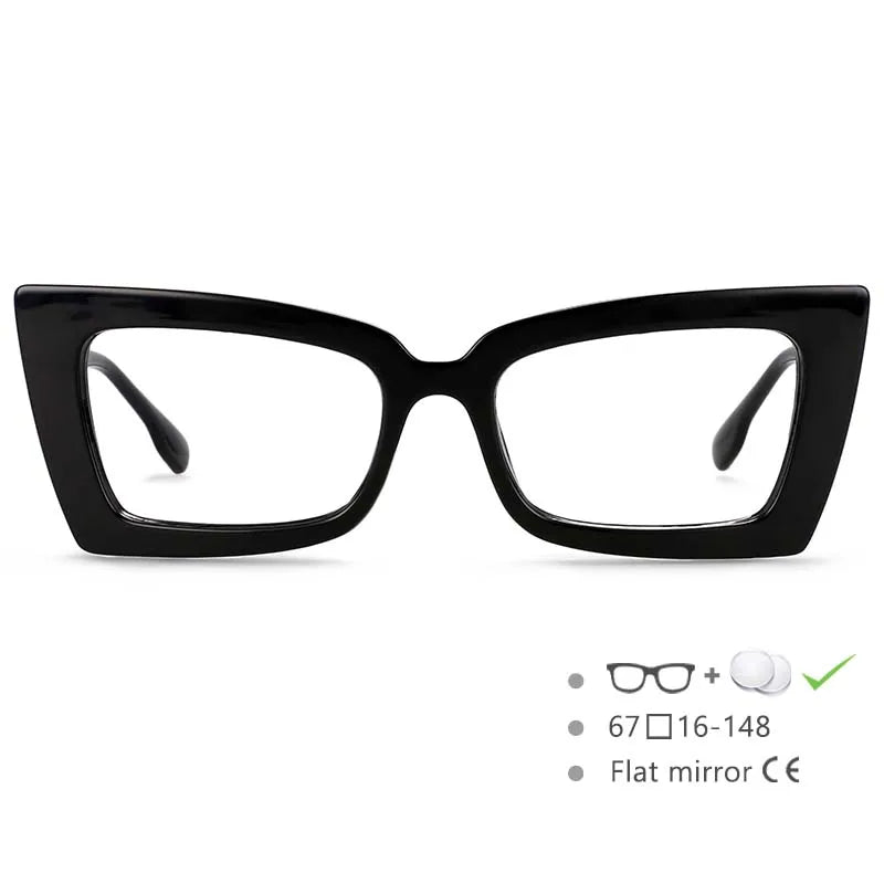 Black Oversized Rectangle Cat Eye Eyeglasses