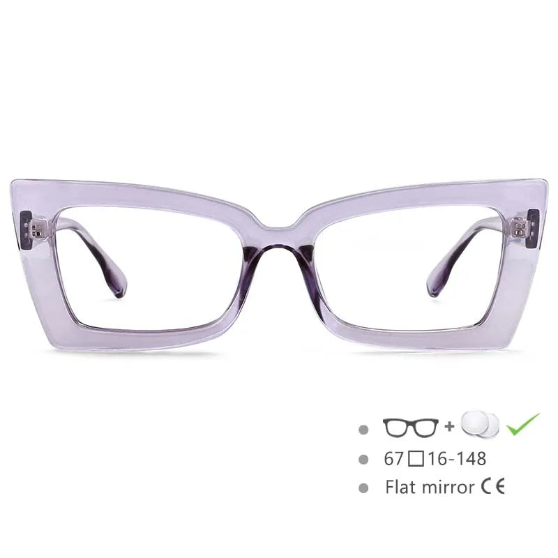 Transparent White Oversized Rectangle Cat Eye Eyeglasses