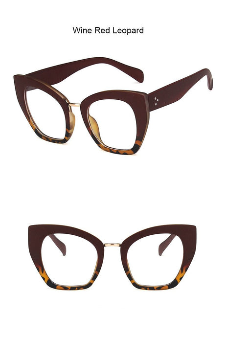 Oversized Retro Cat Eye Eyewear wine red leopard