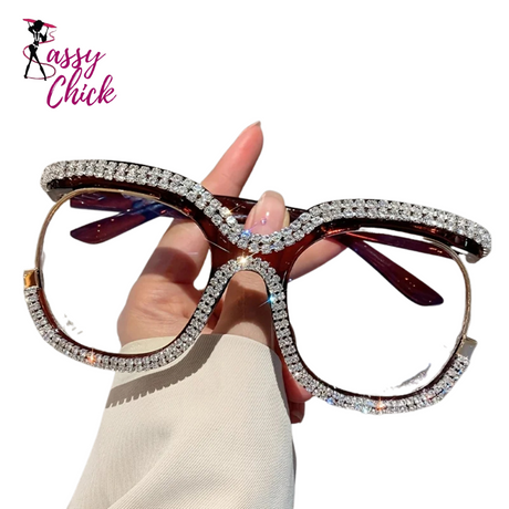 Oversized Rhinestone Fashion Glasses Sassy Chick Logo