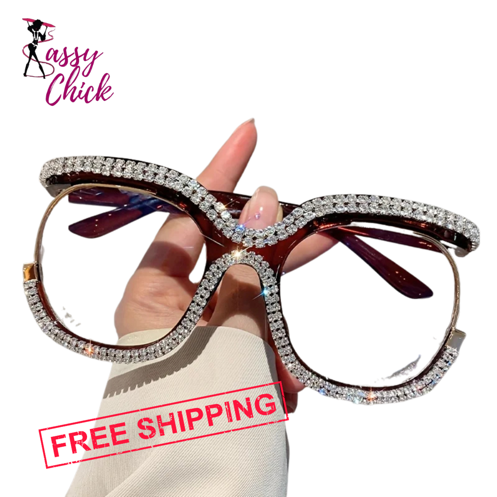 Oversized Rhinestone Fashion Glasses Sassy Chick Logo