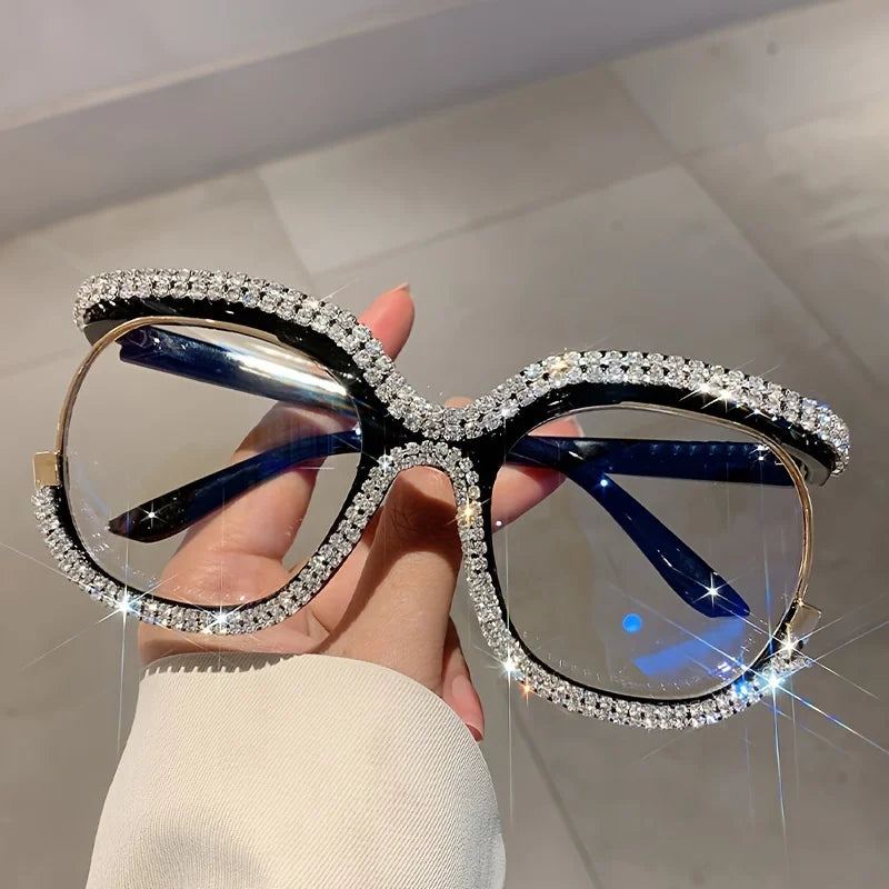 black Oversized Rhinestone Fashion Glasses