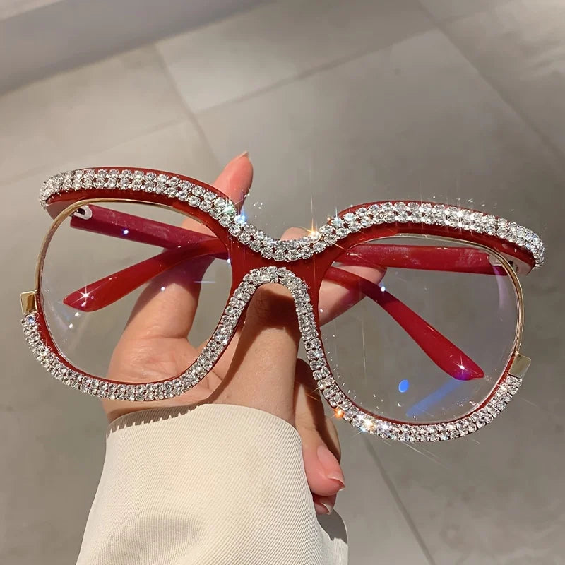 red Oversized Rhinestone Fashion Glasses