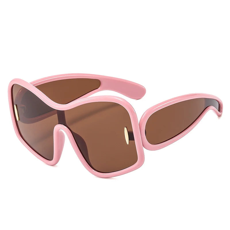 Oversized Shield Sunglasses pink frame brown lens