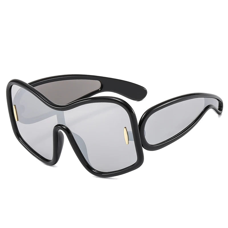Oversized Shield Sunglasses black frame grey lens