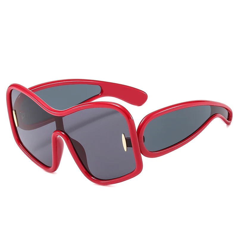 Oversized Shield Sunglasses red frame black lens