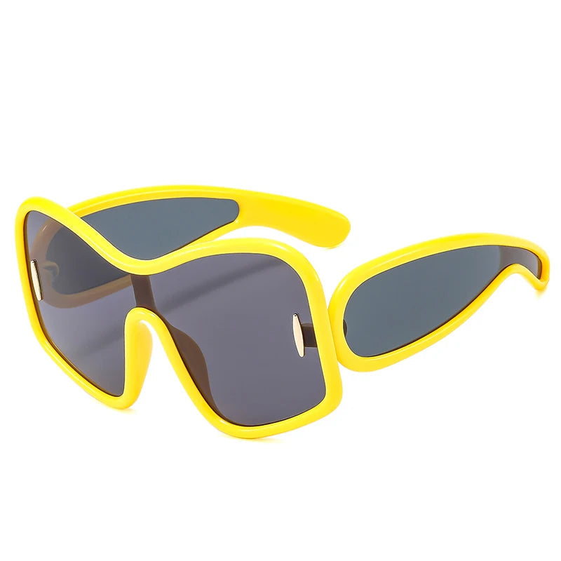 Oversized Shield Sunglasses yellow frame black lens