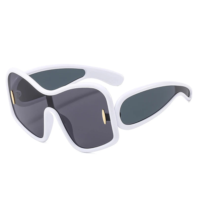 Oversized Shield Sunglasses white frame black lens