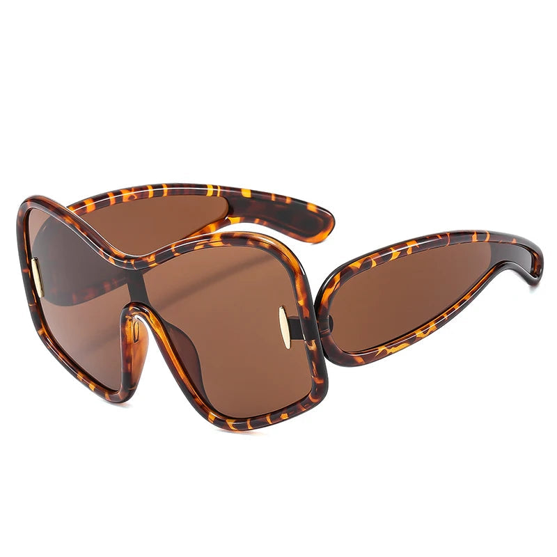 Oversized Shield Sunglasses leopard fame brown lens