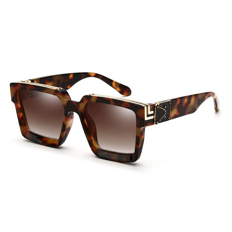 Oversized Square Travel Sunglasses black leopard