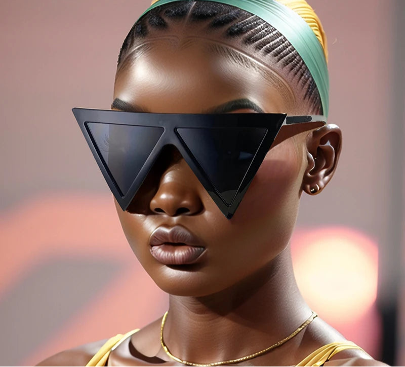 model using black Oversized Triangle Punk Sunglasses