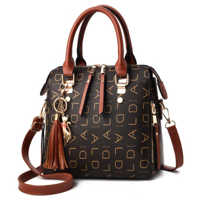 Brown PU Leather Tassel Bag