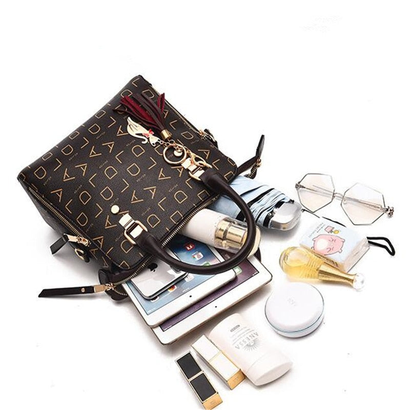 Compartment PU Leather Tassel Bag