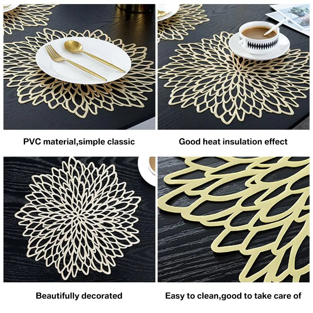 PVC hollow placemats set for dining table with coaster pads – 4/6/8 pieces