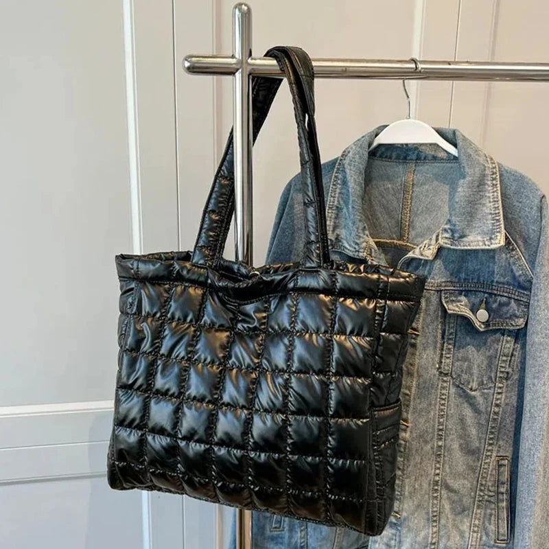 Black Padded Cotton Totes Handbag