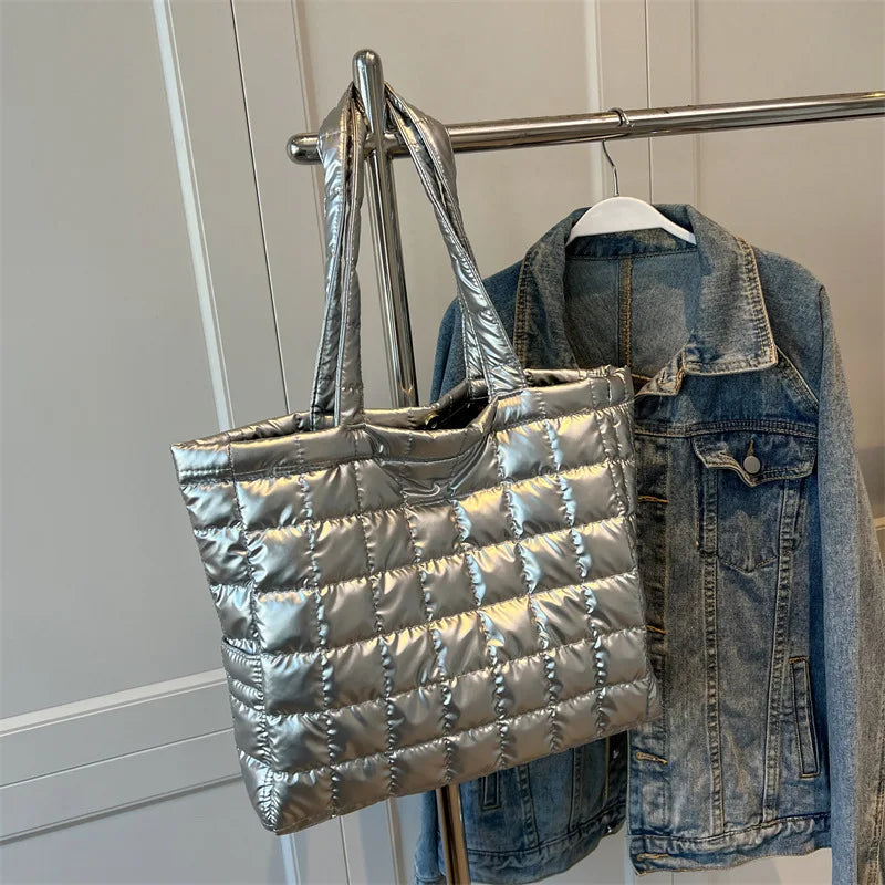 Silver Padded Cotton Totes Handbag