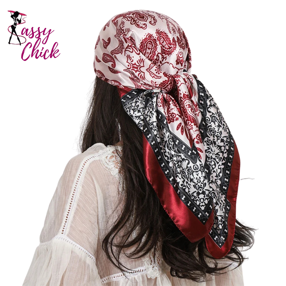 Paisley Cashew Print 90*90cm Satin Square Scarf Hijab Silk Scarf Shawl Sassy Chick Logo