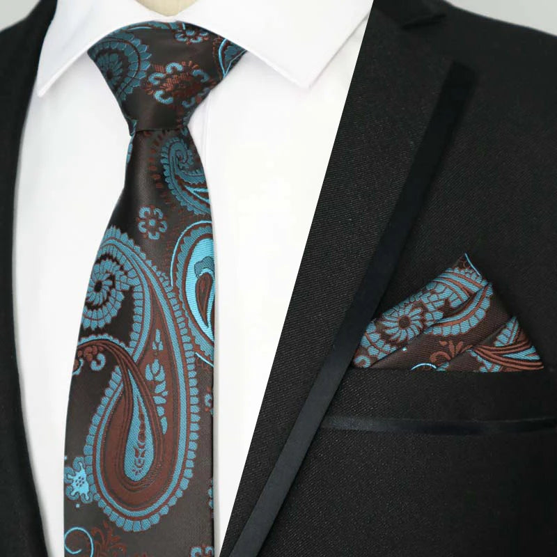 Paisley Floral Jacquard Brown Orange Necktie Hanky Sets