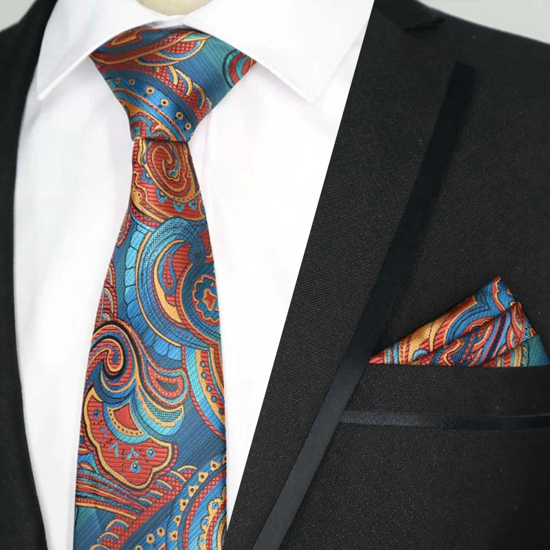 Paisley Floral Jacquard Brown Orange Necktie Hanky Sets