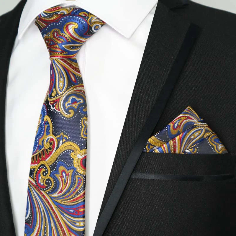 Paisley Floral Jacquard Brown Orange Necktie Hanky Sets