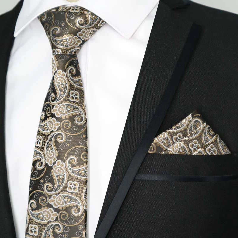 Paisley Floral Jacquard Brown Orange Necktie Hanky Sets