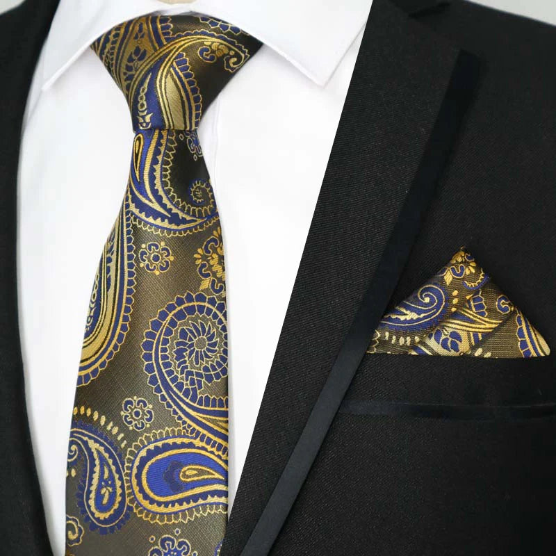 Paisley Floral Jacquard Brown Orange Necktie Hanky Sets