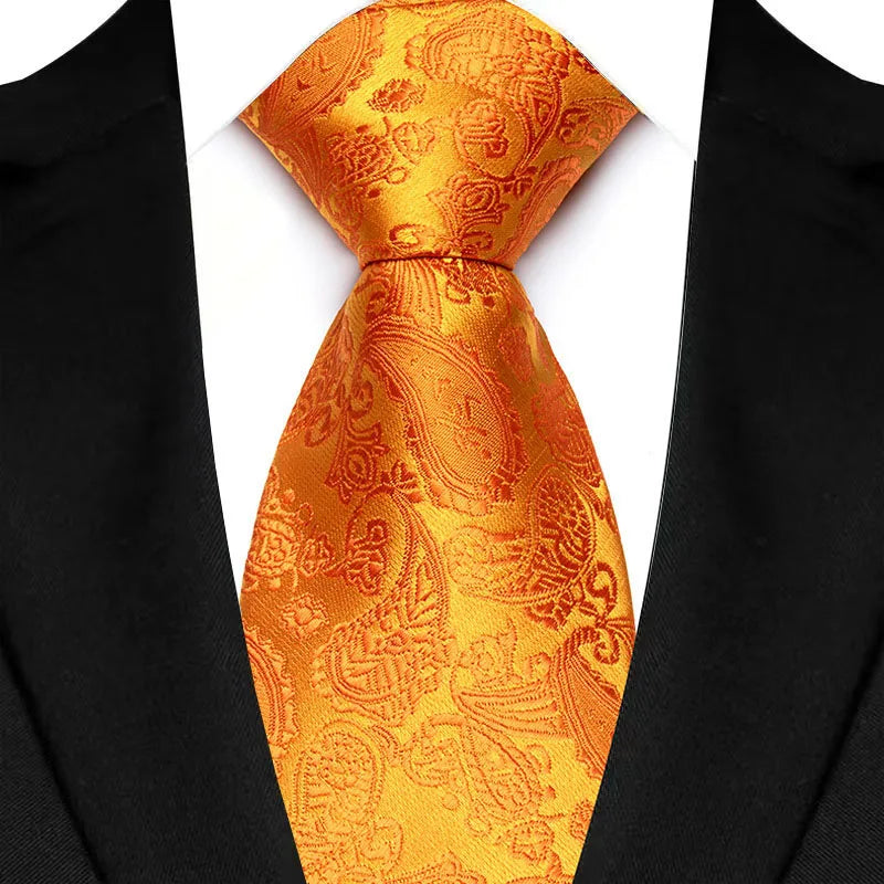 Gold Paisley For Man Groom Jacquard Woven Necktie