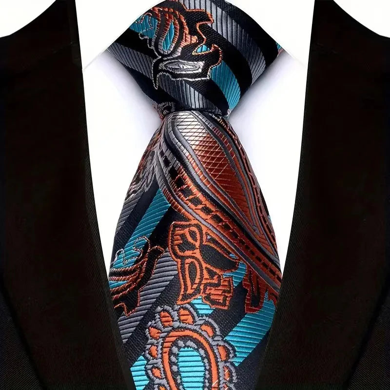 Gray Blue Paisley For Man Groom Jacquard Woven Necktie