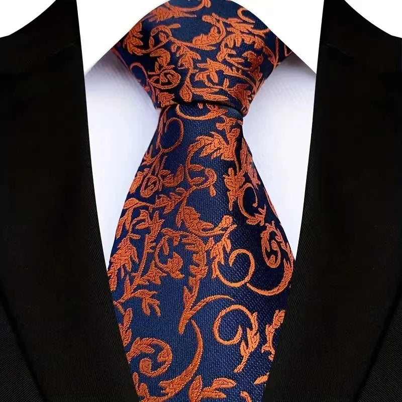 Orange Blue Paisley For Man Groom Jacquard Woven Necktie